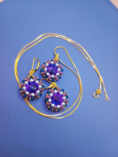 Set handmade cercei + pandantiv cu cristale Swarovski, Preciosa unicat