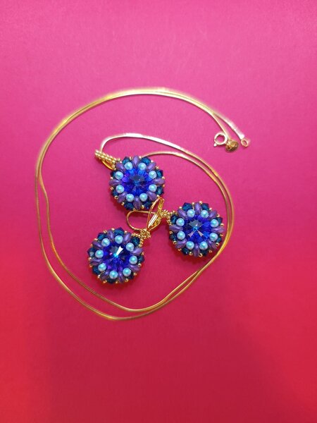 Set handmade cercei + pandantiv cu cristale Swarovski, Preciosa unicat